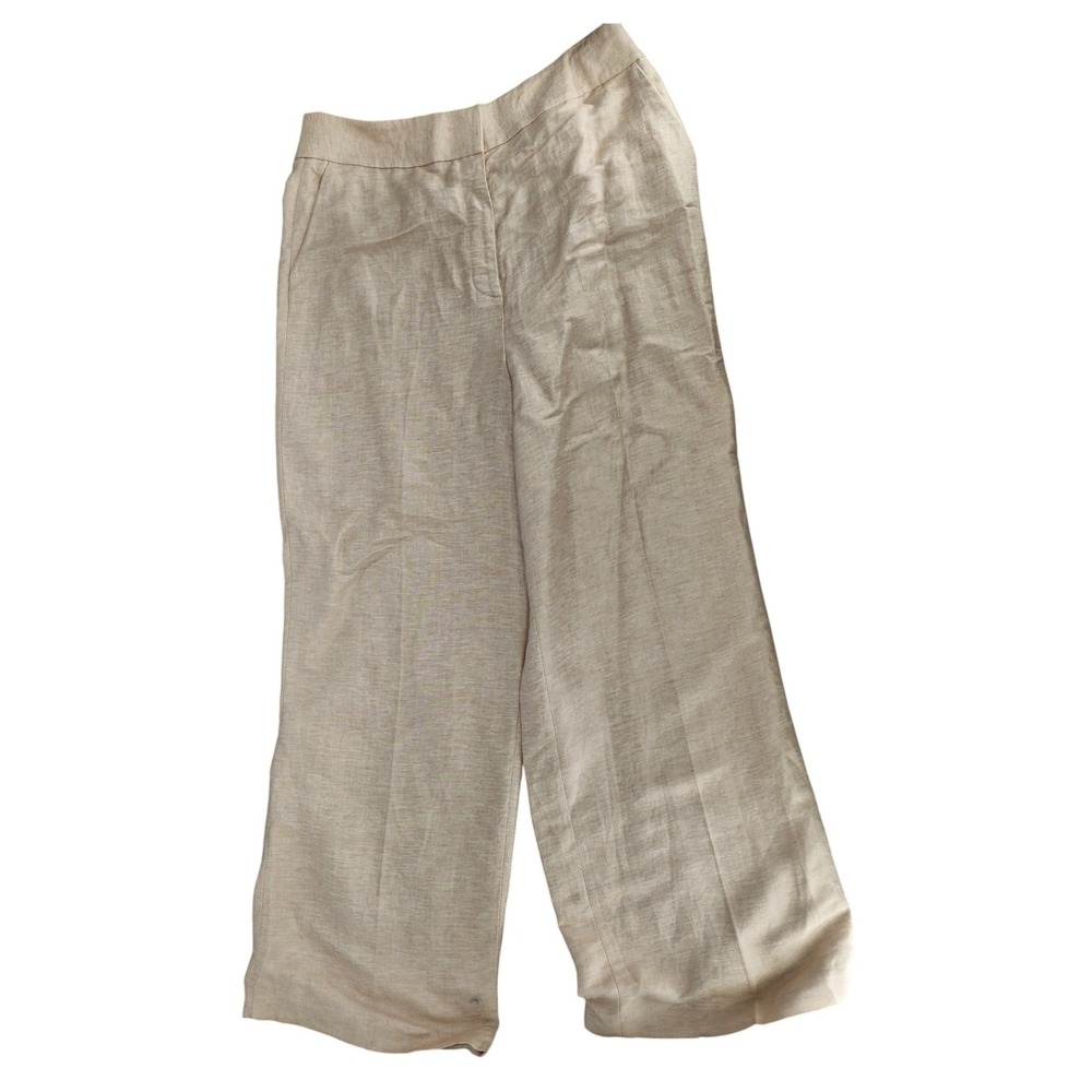 Calvin Klein Whitney Pants 16 Oatmeal Beige Linen Blend Wide Leg High Rise NEW